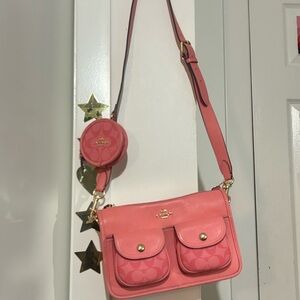 Coach Pink Pennie Crossbody Bag with Coin Purse And Gold Details
